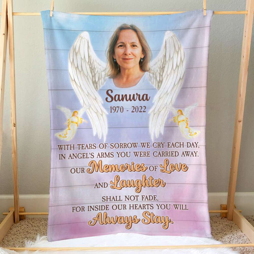 Our Memories Of Love And Laughter Shal Not Fade, Gift For Heaven Personalized Blanket - Blanket - GoDuckee