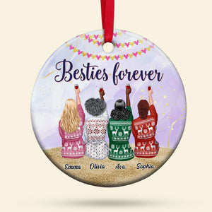 Besties Forever, Gift For Best Friends, Personalized Ornament, Drinking Friends Ceramic Ornament, Christmas Gift - Ornament - GoDuckee