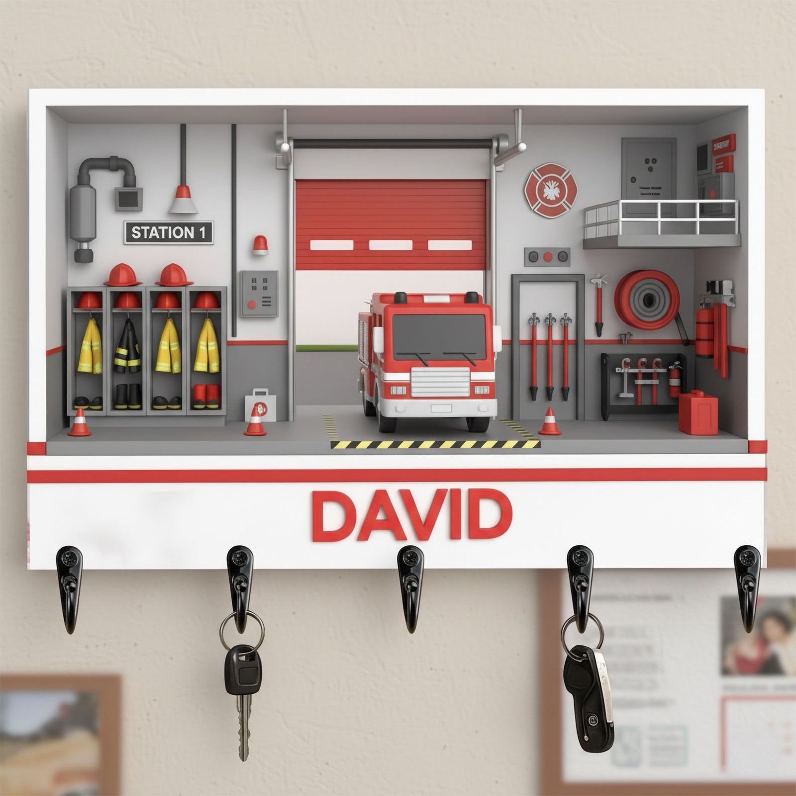 Fire Station Key Hanger - Personalized Gift For Firefighter 04HYTI021225