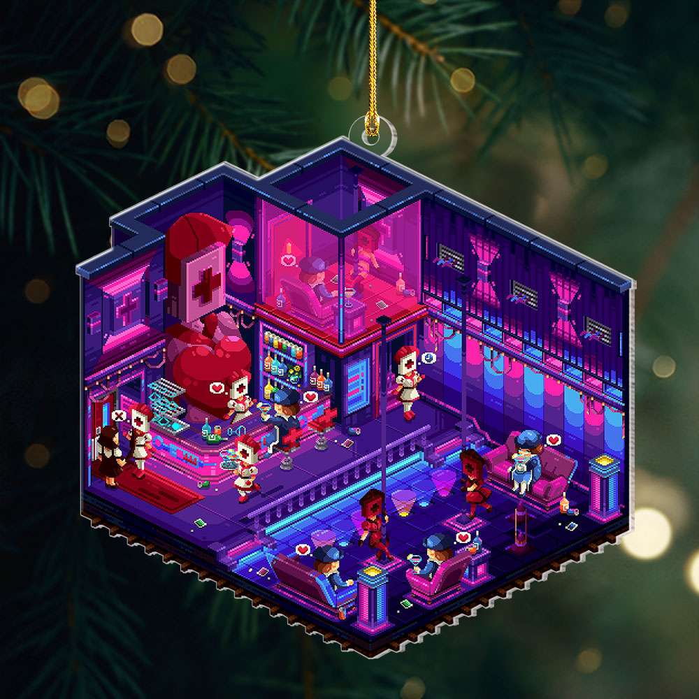 Dark Neon Isometric Room Acrylic Ornament, Gift For Game Fan 02QHTI221123 - Ornament - GoDuckee