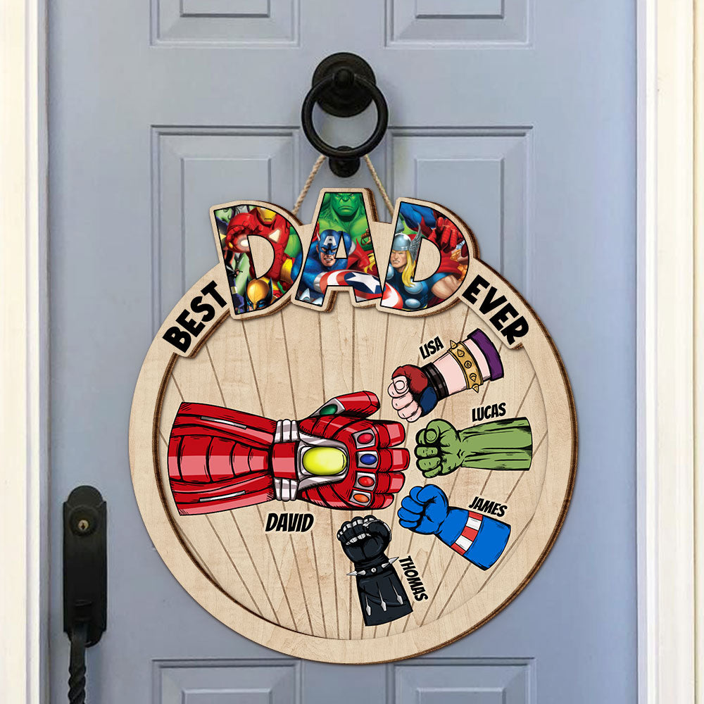 Best Dad Ever, Gift For Dad, Personalized Wood Sign, Fist Bump Dad Hand Wood Sign 02DNTI220523HA - Wood Sign - GoDuckee
