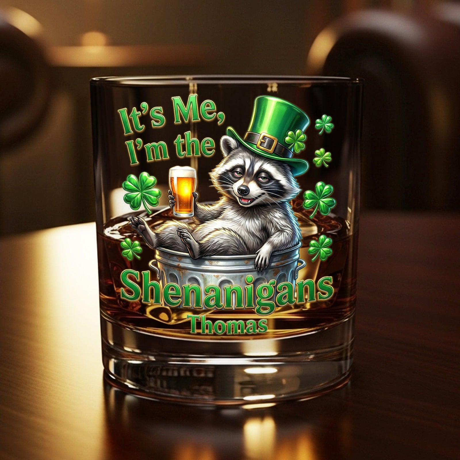 St Patrick's Day Raccoon Round Glass - Personalized Gifts For St Patrick's Day Glass 03HUTI201225 - Glass - GoDuckee