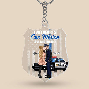 Two Hearts One Mission Love And Protect, Couple Gift, Personalized Keychain, Police Couple Keychain - Keychains - GoDuckee