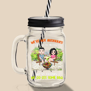 We're Not Alcoholics, Gift For BBQ Lover, Personalized Drinking Jar, BBQ Friends Drinking Jar - Drinkware - GoDuckee