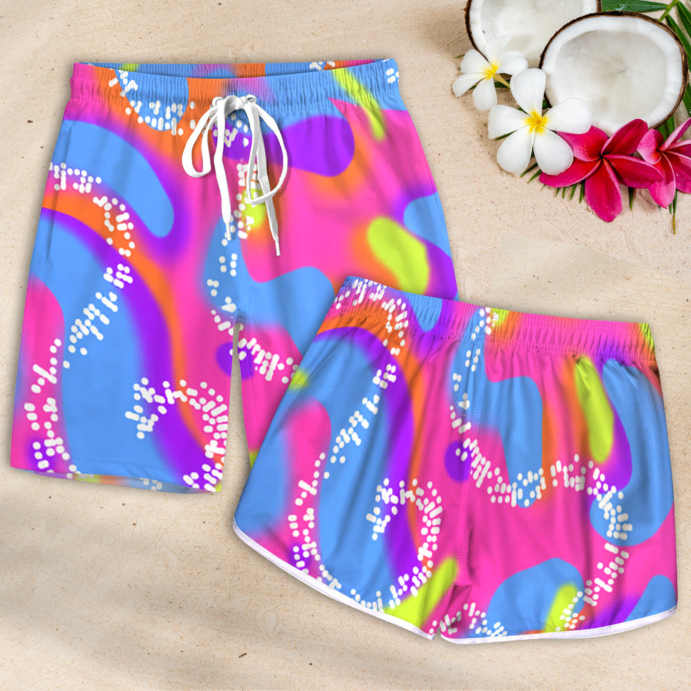 Couple Pink Malibu 80's Style, Couple Beach Shorts, Vacation Outfit For Couple 06acdt080723 - Beach Shorts - GoDuckee