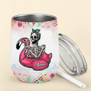 Flamingo Skeleton - Dead Inside But Ready To Party, Personalized Tumbler - Funny Gift For Friend - Wine Tumbler - GoDuckee