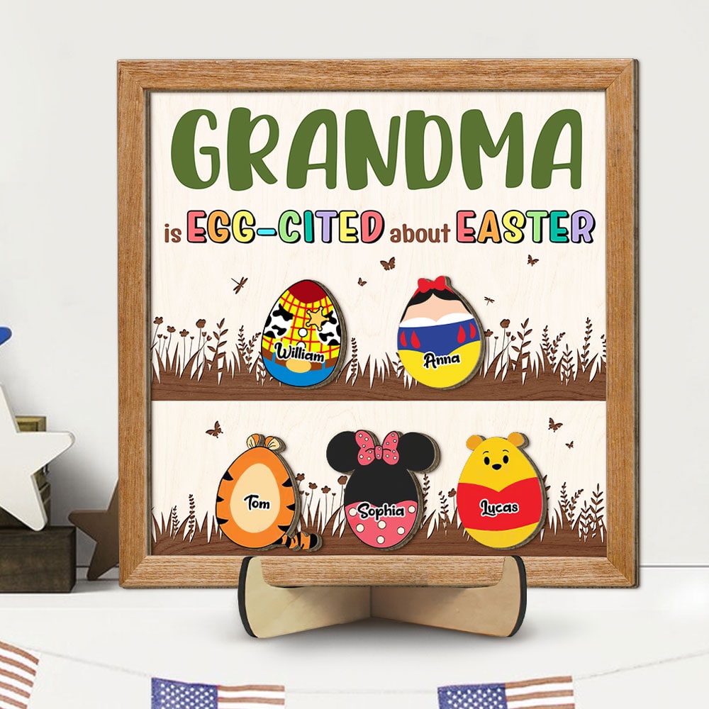 Personalized Gifts For Nana Wood Sign Grandma Is Egg-Cited About Easter 02HTTI200224 - Wood Signs - GoDuckee