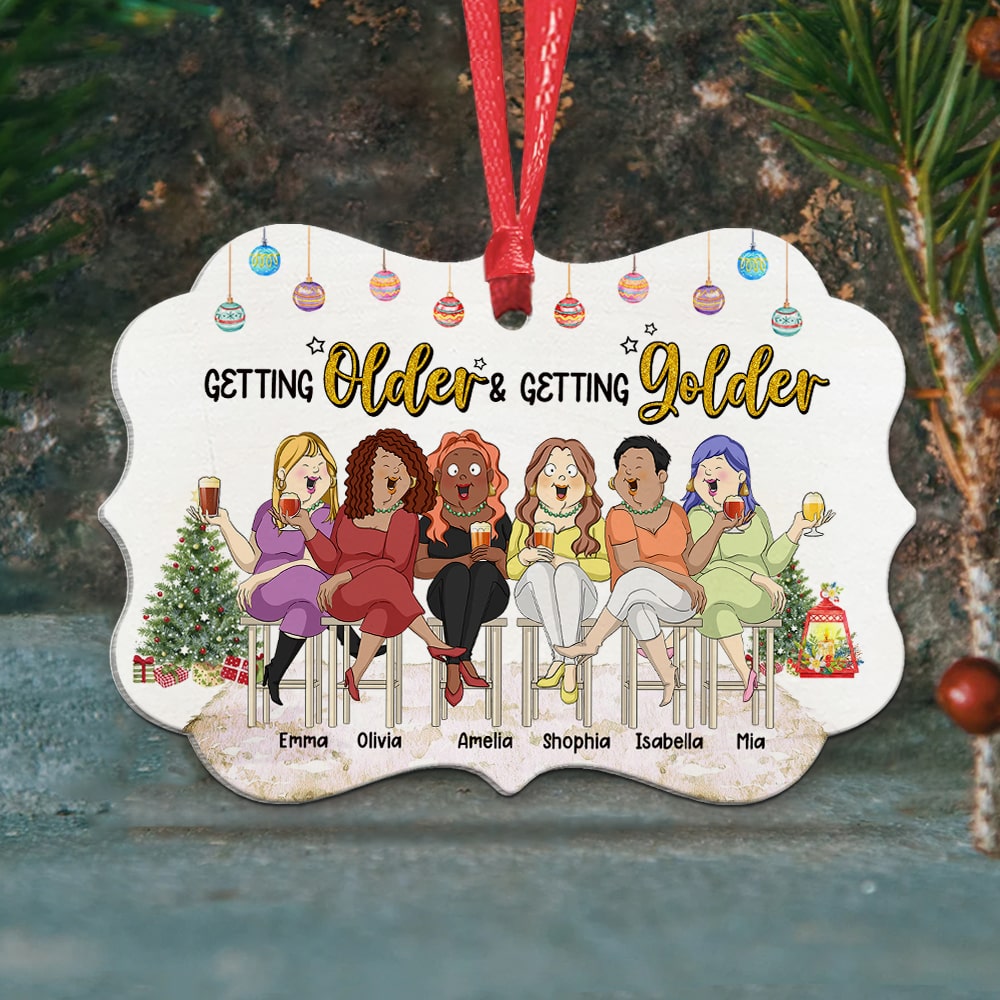Getting Older And Getting Golder Personalized Chubby Friends Medallion Acrylic Ornament Gift For Besties - Ornament - GoDuckee