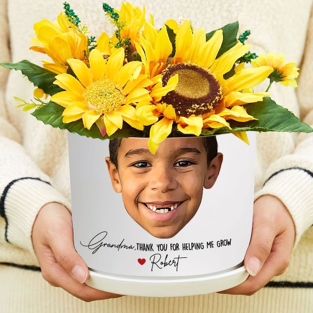 plant pot thank you for helping me grow Custom Photo Gift For Mom Plant Pot Mom, Thank you For Helping Me Grow