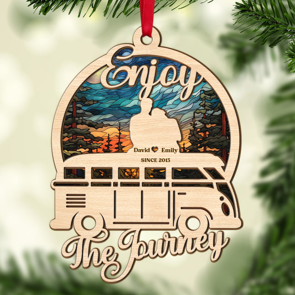Enjoy The Journey Personalized Camping Couple Suncatcher Ornament, Couple Gift - Ornament - GoDuckee