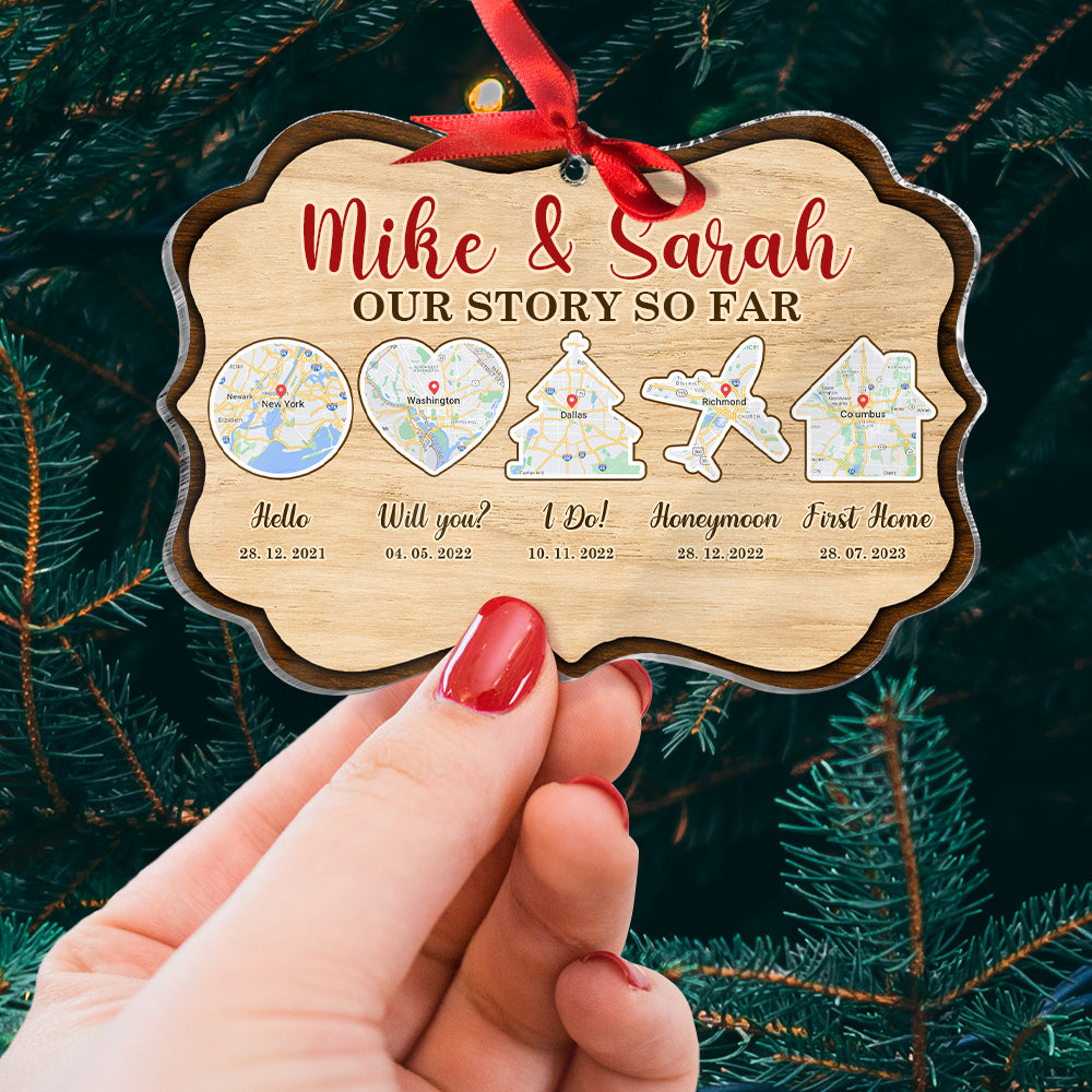 Couple Story Personalized Map Acrylic Ornament, Christmas Gift For Him/Her - Ornament - GoDuckee