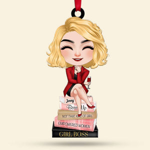 Gift For Boss Girl, Personalized Acrylic Ornament, Boss Girl Sitting On Books Ornament, Christmas Gift - Ornament - GoDuckee