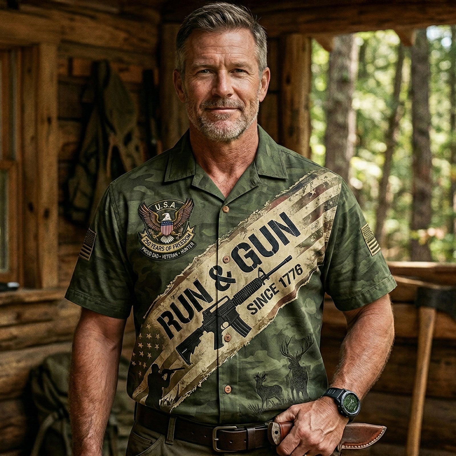 Proud Veteran Hunter Dad Hawaiian Shirt - Personalized Gifts For Dad 02PATI030426 - Hawaiian Shirts - GoDuckee
