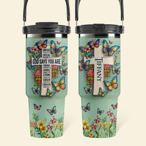 Jesus Tumbler With Handle - Personalized Gifts For Jesus Lovers 01huti170725 - Tumbler Cup - GoDuckee