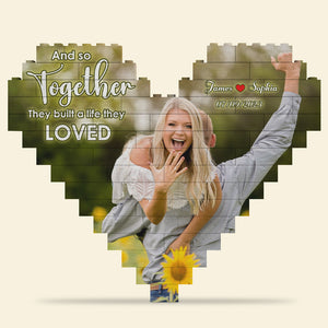 And So Together They Built A Life They Loved, Personalized Couple Custom Photo Heart Shape Building Block Puzzle, Newly Engaged/ Newly Wedding/ Anniversary Gift Idea - Home Decor - GoDuckee