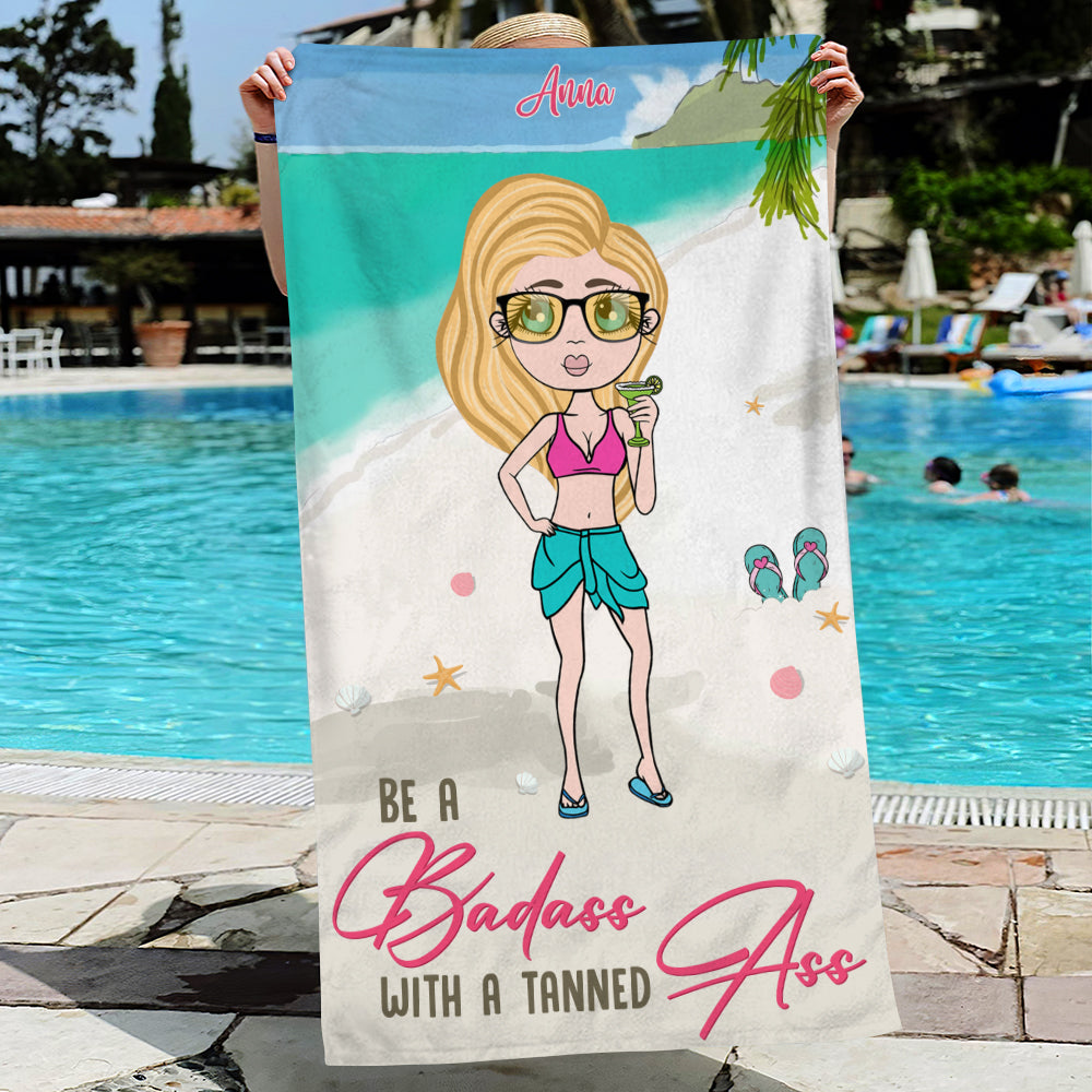 Be A Badass With A Tanded Ass Personalized Girl Beach Towel Gift For Girl - Beach Towel - GoDuckee