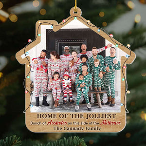 Home Of The Jolliest, Gift For Family, Personalized Acrylic Ornament, Funny Family Photo Upload Ornament, Christmas Gift 03HTTI171123 - Ornament - GoDuckee