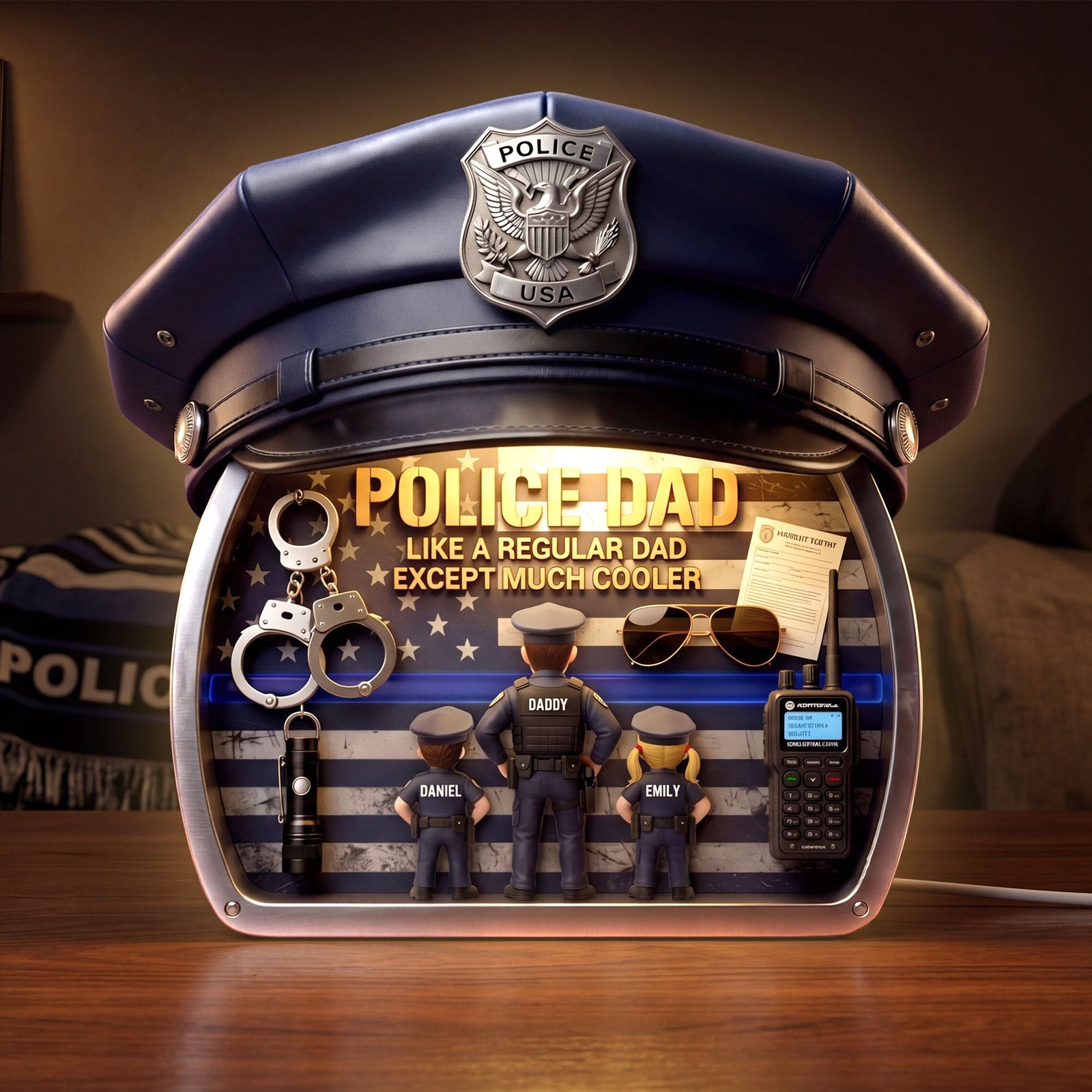 Police Dad and Kids Acrylic Light Box - Personalized Gifts For Dad 05tyti050526 - Light Box - GoDuckee