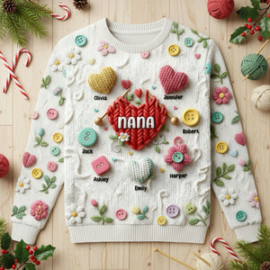 Grandma Knitting With Heart Sweater - Personalized Gifts For Grandma & Mom 01QHTI181025 - AOP Products - GoDuckee