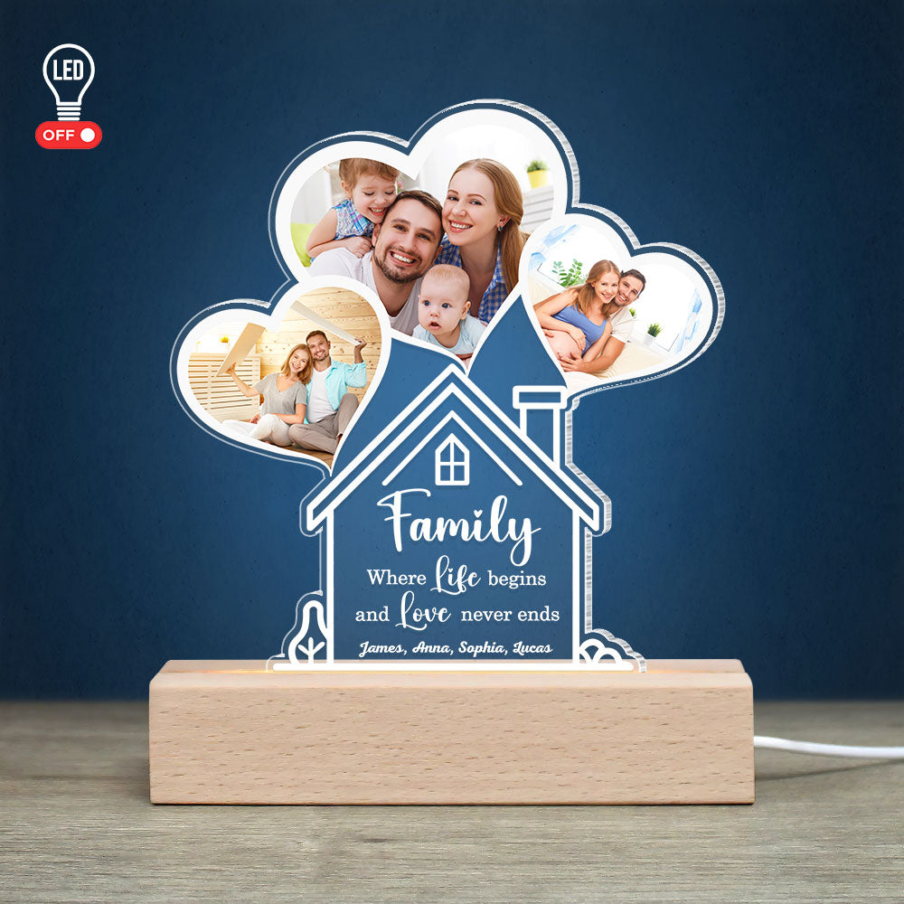 Family Where Life Begins And Love Never Ends, Gift For Family, Personalized Led Light, Custom Family Photo Led Light - Led Night Light - GoDuckee