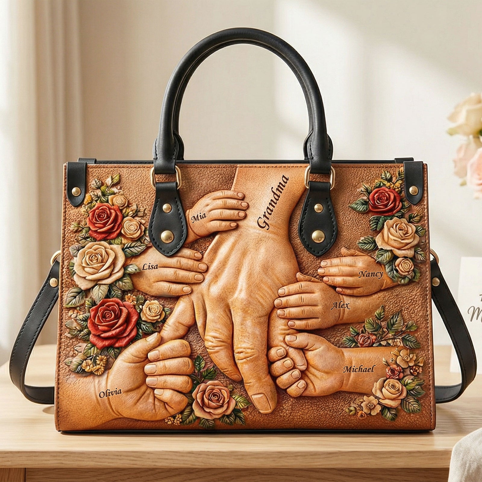 Grandma Holding Hands Leather Bag - Personalized Gift For Grandma 03HUTI070226 - Leather Bag - GoDuckee