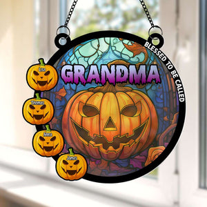 Personalized Gifts For Grandma Halloween Suncatcher, Pumpkin Grandma 05TOTI300724 - Ornament - GoDuckee