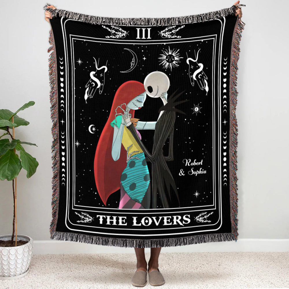 The Lovers, Couple Gift, Personalized Woven Blanket, Tarot Card Horror Couple Blanket, Halloween Gift 02NATI230923 - Blanket - GoDuckee