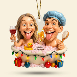 Funny Bathtub Couple Ornament - Custom Photo Gifts For Couple 02nati210825 - Ornament - GoDuckee