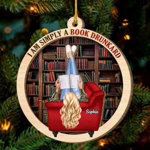 I'm Simply A Book Drunkard, Personalized Wood Ornament, Gifts For Book Lover - Ornament - GoDuckee
