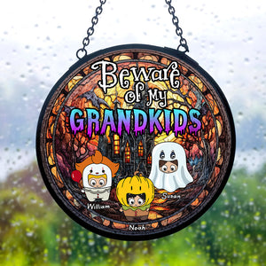 Personalized Gifts For Grandma Round Window Hanging Suncatcher Ornament Stained Glass Halloween 02XQTI070824 - Ornament - GoDuckee