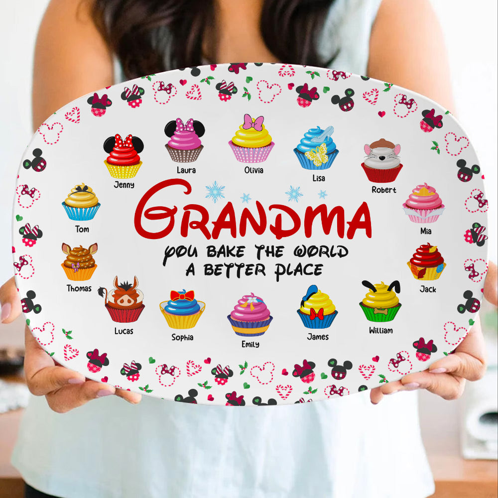 Grandma, You Bake The World A Better Place, Gift For Family, Personalized Resin Plate, Cupcake Kids Plate, Christmas Gift 04TOTI251023 - Resin Plate - GoDuckee