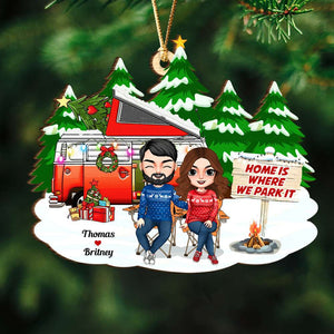 Home Is Where We Park It, Personalized Wood Ornament, Gifts For Couple - Ornament - GoDuckee