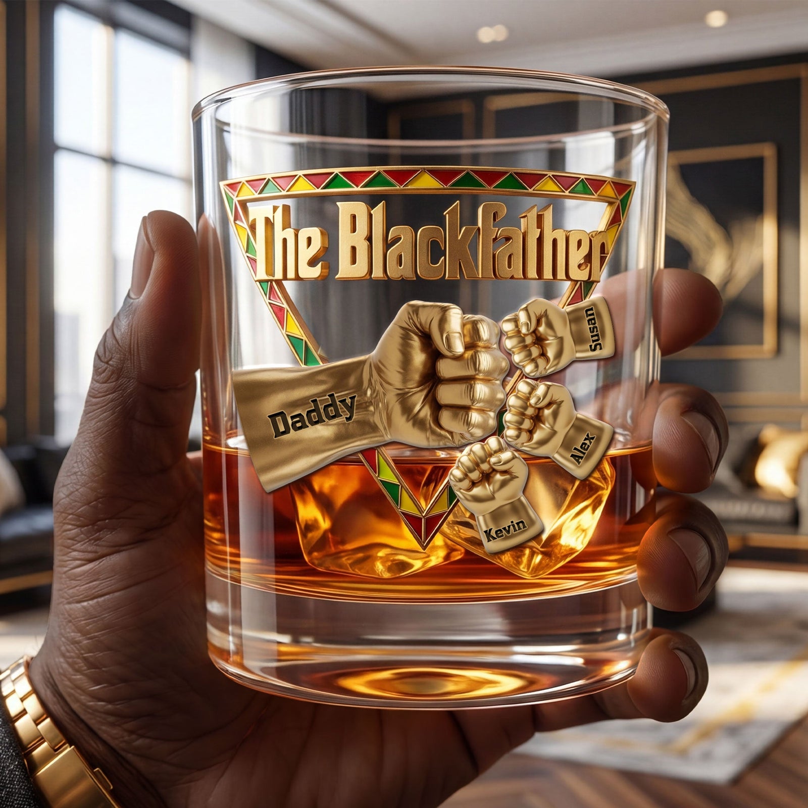 The Black Father 11oz Round Glass - Personalized Gifts For Dad 01huti020526 - Glass - GoDuckee