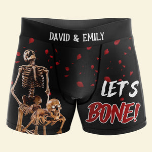 Let's Bone, Couple Gift, Personalized Men & Women Boxer, Funny Naughty Skeleton Couple Boxer - Boxer Briefs - GoDuckee