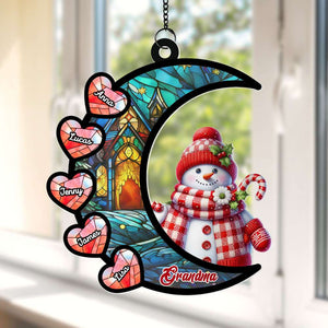 Personalized Gifts For Grandma Suncatcher, Christmas Snowman Heart 03NATI310724 - Ornament - GoDuckee