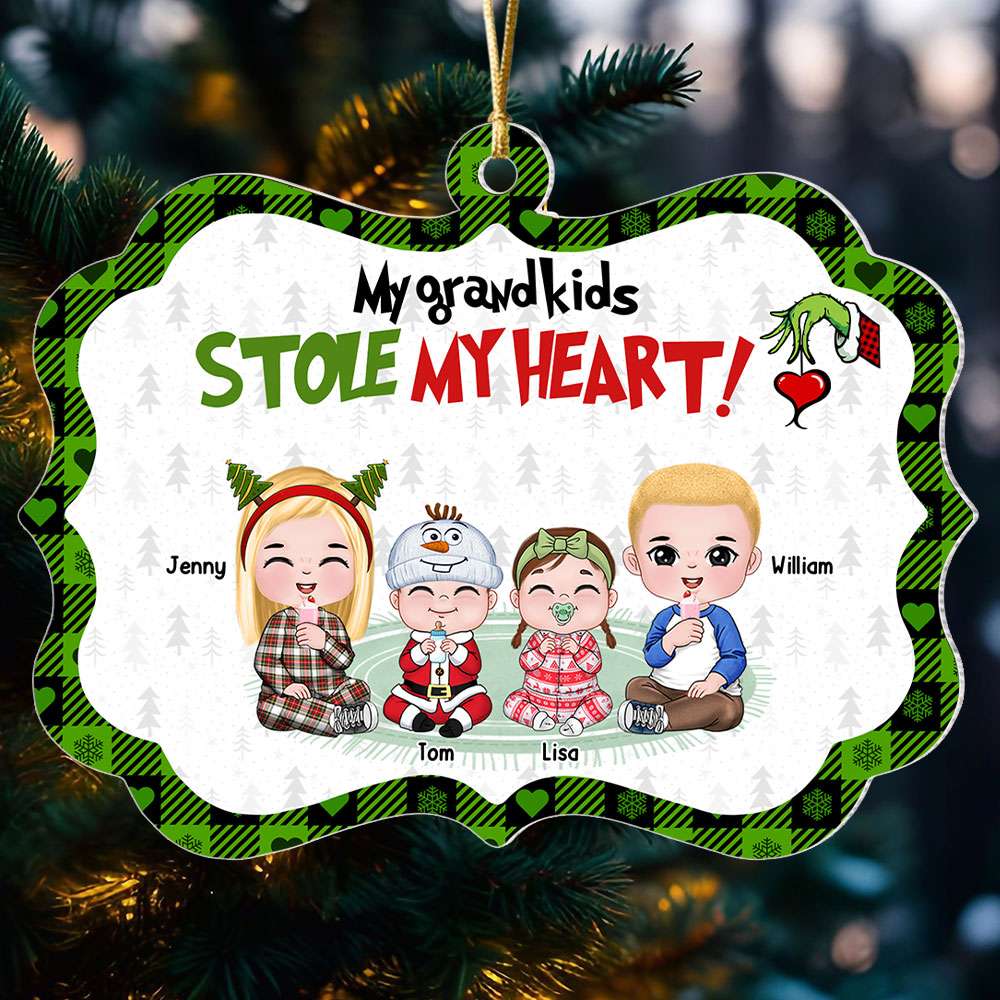 My Grandkids Stole My Heart, Gift For Family, Personalized Acrylic Ornament, Christmas Kids Ornament, Christmas Gift [UP TO 6 KIDS] - Ornament - GoDuckee