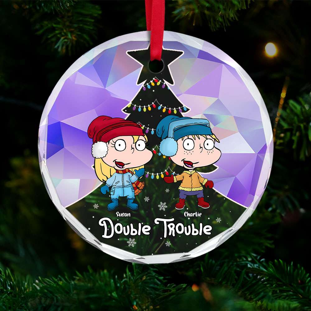 Personalized Gifts For Family Crystal Ornament, Cute Mischievous Kids Double Trouble 04QHTI291024HG - Ornament - GoDuckee