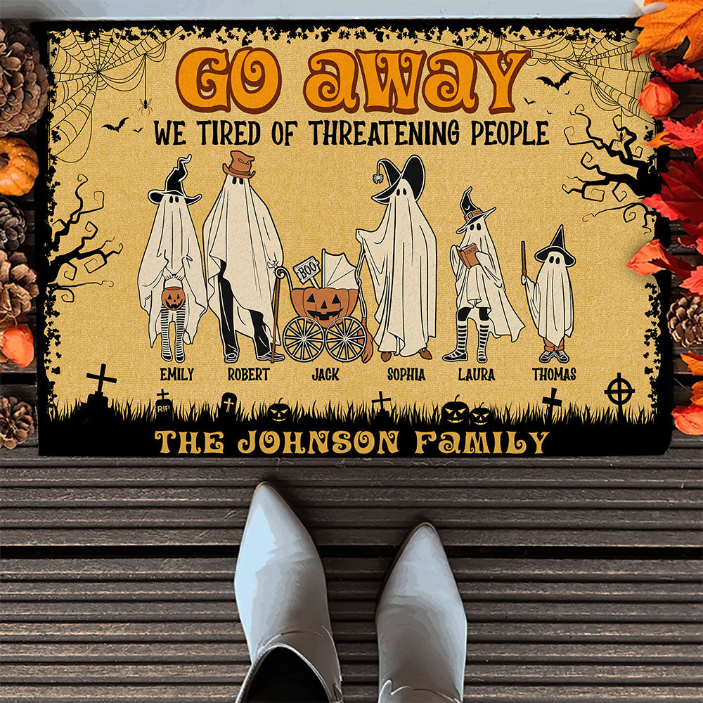 Go Away, Gift For Famiy, Personalized Doormat, Spooky Ghost Family Doormat, Halloween Gift - Doormat - GoDuckee
