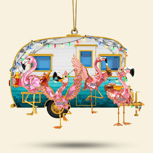 Flamingo Camping Family Ornament - Personalized Gifts For Family 04ohti150825 - Ornament - GoDuckee
