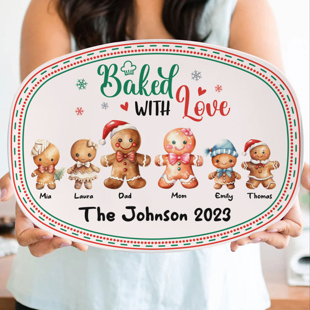 Baked With Love, Gift For Family, Personalized Resin Plate. Gingerbread Cookie Family Plate, Christmas Gift 02TOTI080923 - Resin Plate - GoDuckee