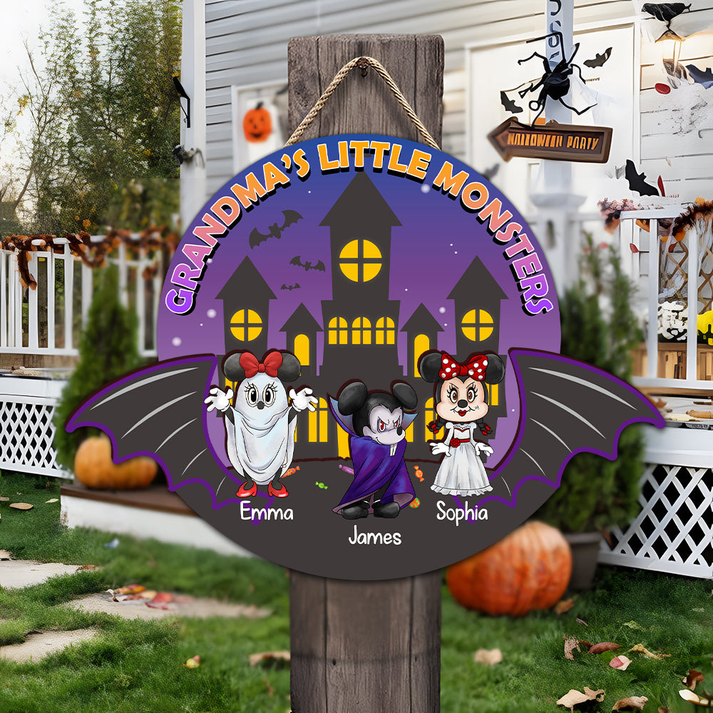 Personalized Gifts for Grandma Sign Wood Halloween Little Monster Kid 01xqdc220724hh - Wood Sign - GoDuckee