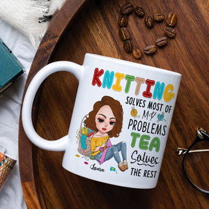 Personalized Gifts for Knitters, Custom Cartoon Characters with Yarn and Knitting White Mug 01TOTI060824HH - Coffee Mug - GoDuckee