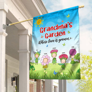 Grandma's Garden, Gift For Grandma, Personalized Garden Flag, Flower Grandkids Flag - Flag - GoDuckee