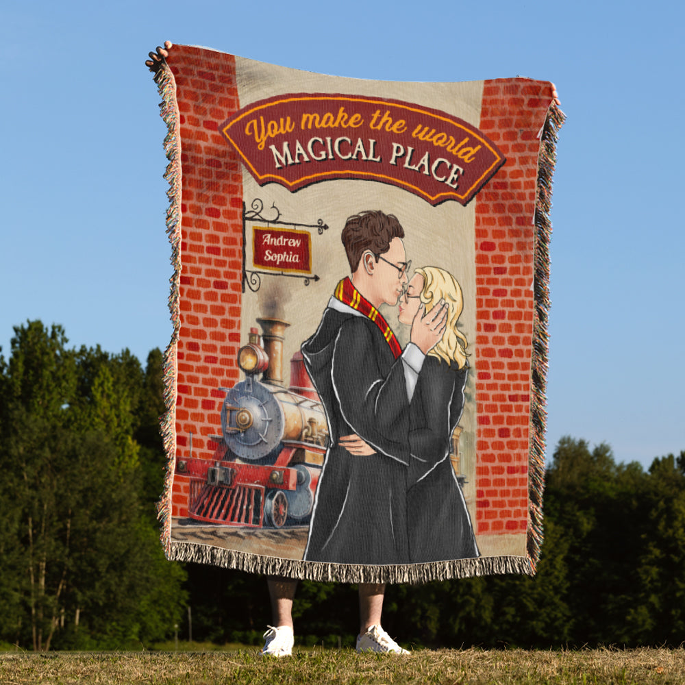 You Make The World Magical Place, Personalized Woven Blanket, Kissing Couple Gifts 05HUDT200923TM - Blanket - GoDuckee