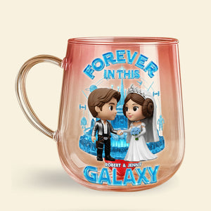 Galaxy Couple Glass Mug - Personalized Gifts For Couple 04ohti060625 - 3D Heart Glass Mug - GoDuckee
