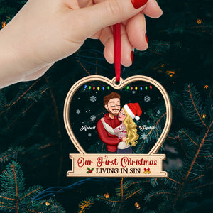 Our First Christmas, Couple Gift, Personalized Mixed Ornament, Couple Hugging Ornament, Christmas Gift - Ornament - GoDuckee