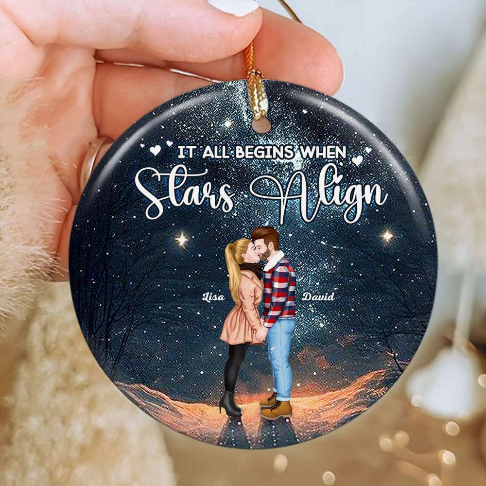 Romantic Couple Personalized Ornament, It All Begins When Stars Align 03QHTI131123PA - Ornament - GoDuckee