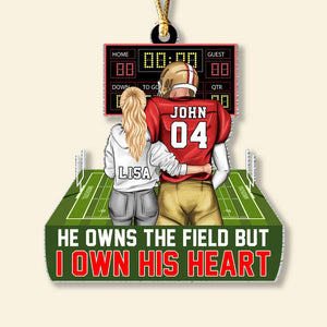 He Owns The Field But I Own His Heart, Personalized Ornament, Gifts For Football Player - Ornament - GoDuckee