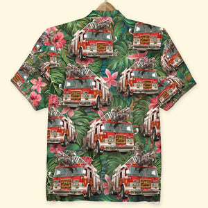 Gift For Fire Fighter, Personalized Hawaiian Shirt, Summer Fire Truck Custom Hawaiian Shirt - Hawaiian Shirts - GoDuckee