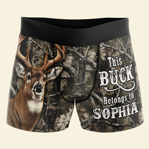Personalized Gifts For Hunting Men's Boxer, This Buck Belongs To [Custom Name] 05qhti231224 - Boxer Briefs - GoDuckee